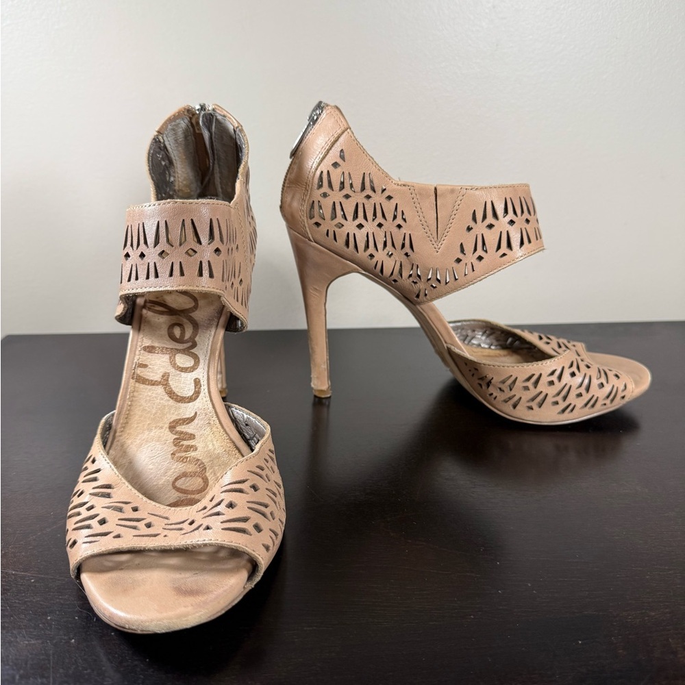 Sam Edelman Leather Stiletto Heel Sandals zip back‎ Sz:9 Mobwife